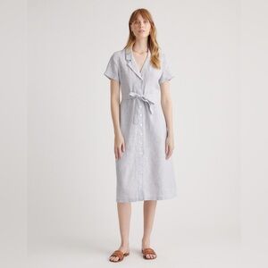 Quince 100% European Linen Shirtdress in Blue Pinstripe